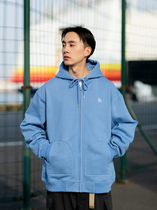 BENT IDEA Spring and Autumn solid color couples loose zipper sweater mens Tide brand cotton hooded cardigan jacket