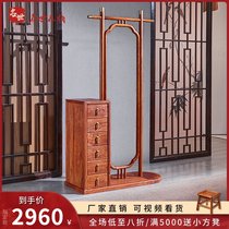 Famous mahogany furniture New Chinese style full solid wood dressing mirror bedroom floor-to-ceiling mahogany coat rack with drawer storage