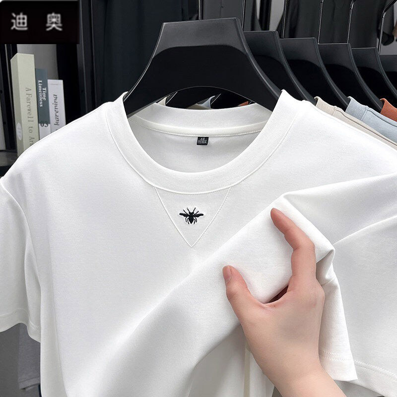 Dior White Genuine Short-Sleeved T-Shirt Men's Round Neck Bee Embroidery 2026 Summer New Slim Fit Cool Base Shirt Dior White Genuine Short-Sleeved T-Shirt Men's Round Neck Bee Embroidery 2026 Summer New Slim Fit Cool Base Shirt