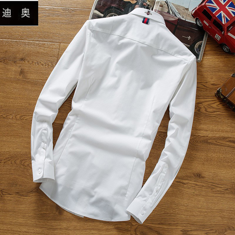 Dior's New White High-End Shirt for Men, Long-Sleeved, Slim-Fit, Korean Style, Trendy Business Casual Shirt, No-Iron Shirt