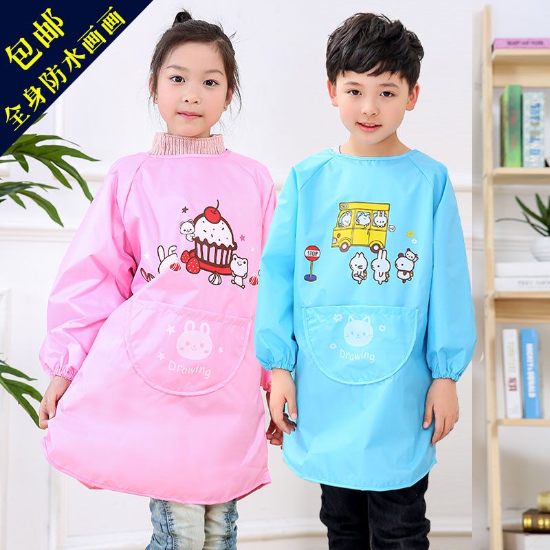 Children's coat apron long sleeve custom LOGO printing children waterproof painting painting clothes wear back for men and women to eat