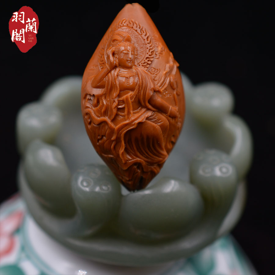 Olive Nuclear Sculpture Four Flowers With Lotus Guanyin Single Grain Single Seed Nuclear Sculpture 2 3 Guanyin reliefs One figure of solitary tasting