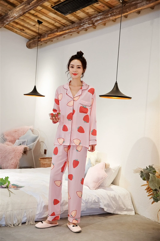 Bộ đồ ngủ cotton lụa xuân thu, áo khoác cardigan nữ mỏng dáng dài mùa hè có thể mặc ngoài - Cặp đôi