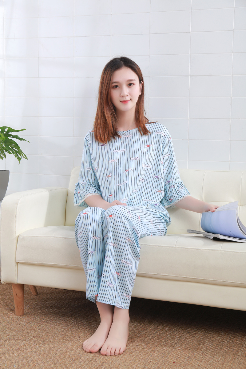 Mùa xuân và mùa hè nữ đồ ngủ cotton nhân tạo cotton ngắn tay quần mỏng phim hoạt hình đồ ngủ hai mảnh phù hợp với dịch vụ nhà phụ nữ