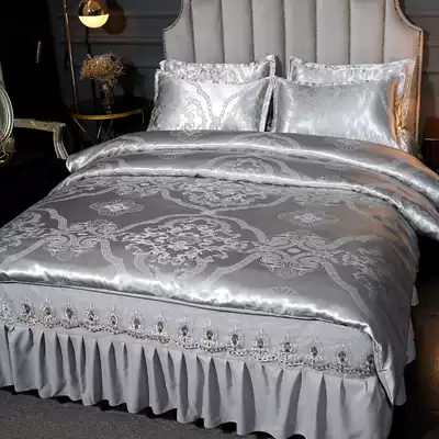 Xia European style tribute satin flower four-piece cotton light luxury high-end pure cotton simple non-slip lace Thick bed skirt bedspread