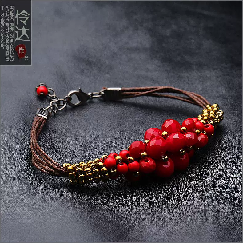 达 饰品 秋冬 新 韩 版 时尚 民族 风 仿 松石 链 链 环 女 腕 饰 本 年年 vòng cuff bạc