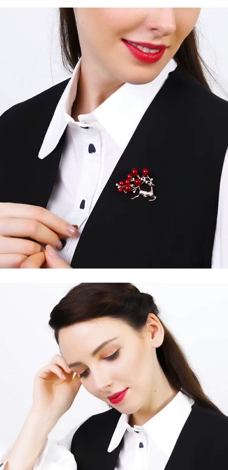 Thời trang Hàn Quốc quý cô khí chất giả ngọc trai móng ngựa hoa trâm cài pin Giáng sinh ghim cài áo sơ mi nam