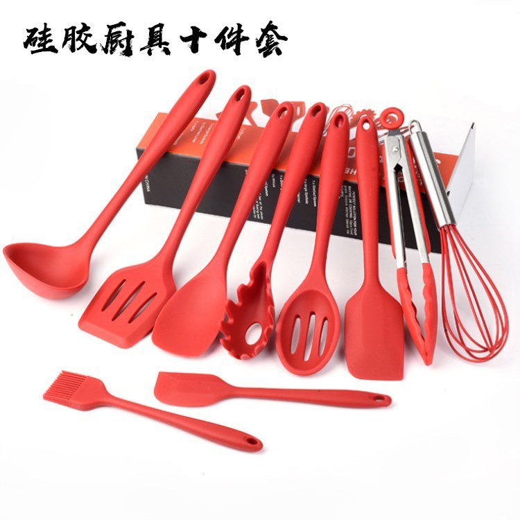 Silicone kitchen utensils 10-piece set leaking shovel powder grab scraper spoon kitchen baking cooking tableware set home