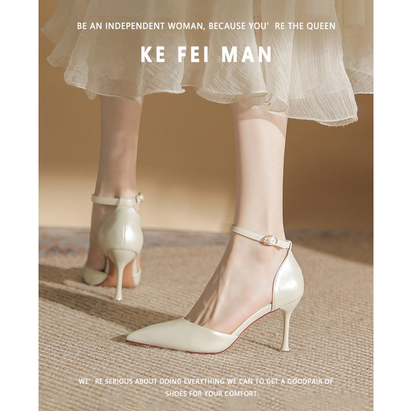 (Cofiman) lined with Baotou sandal sandal women 2023 new summer tip fine heel high heel sandal champagne-Taobao