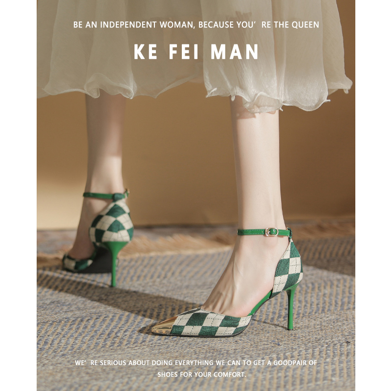 【Kefiman】One-Strap High-Heeled Sandals for Women, New Summer Pointed-Toe Stiletto Closed-Toe High Heels, Chanel Style 【Kefiman】One-Strap High-Heeled Sandals for Women, New Summer Pointed-Toe Stiletto Closed-Toe High Heels, Chanel Style