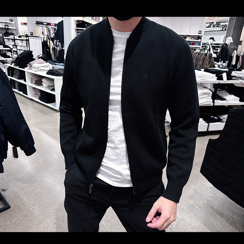 Calvin Klein Ck Men's New Autumn and Winter Baseball Collar Sweater Knitwear Cardigan Business Zipper Cm5-15