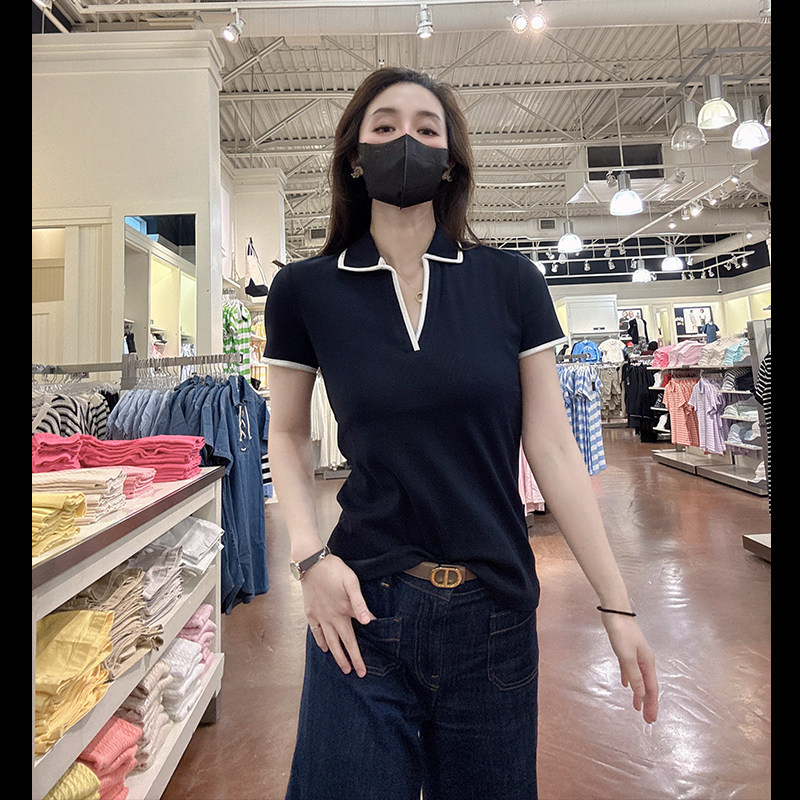 Tommy Hilfiger Women's New Summer V-Neck Casual Slimming Sports Tennis Short-Sleeved Polo Shirt Tw781