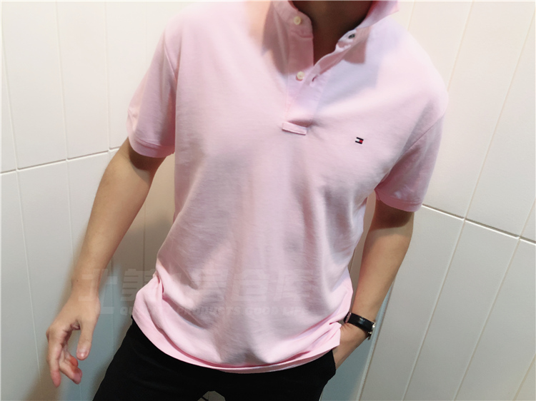 TOMMY HILFIGER của nam giới mới màu rắn LOGO ngắn tay áo polo TM4-2 áo phông polo