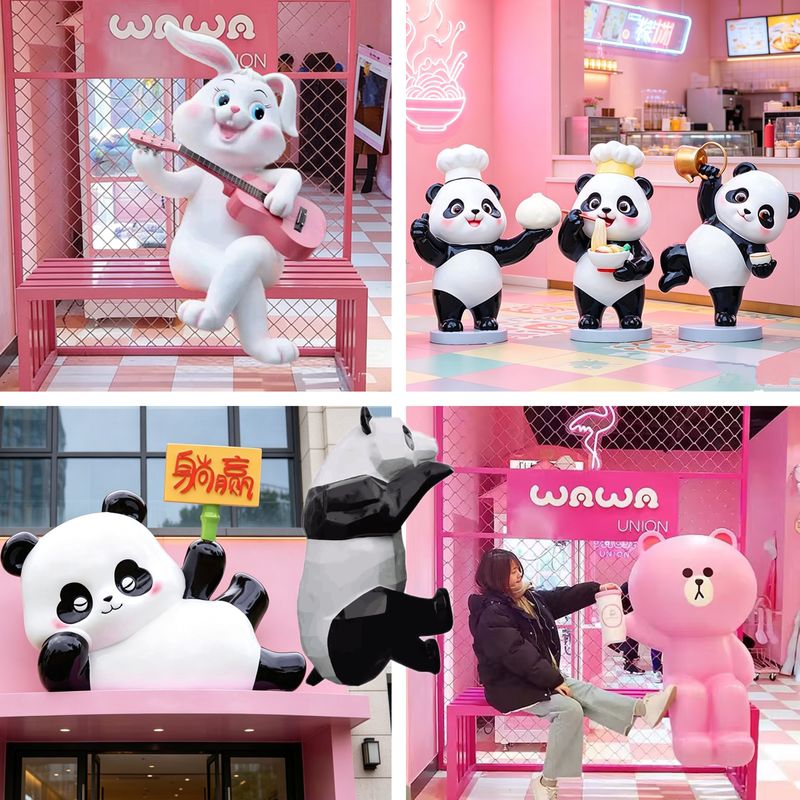 Outdoor Storefront Trendy Shop Wall-Climbing Photo Spot Panda Sitting Bench Fiberglass Sculpture Mall Milk Tea Chair Decoration Outdoor Storefront Trendy Shop Wall-Climbing Photo Spot Panda Sitting Bench Fiberglass Sculpture Mall Milk Tea Chair Decoration