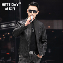 2021 autumn and winter Haining leather leather mens thin head cowhide motorcycle leather jacket casual handsome slim coat