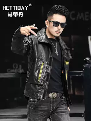 Men's leather leather clothes stand lapel Korean version of the trend motorcycle leather jacket oil wax sheepskin youth handsome leather jacket