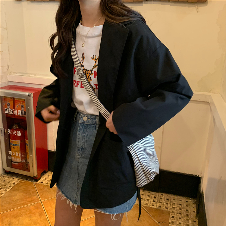 VK旗艦店 韓國風百搭綁帶小西裝寬鬆單品外套