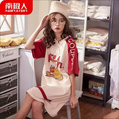 Antarctic nightgown women Summer cotton short sleeve spring and autumn 2021 new pajamas women Spring Summer thin dress