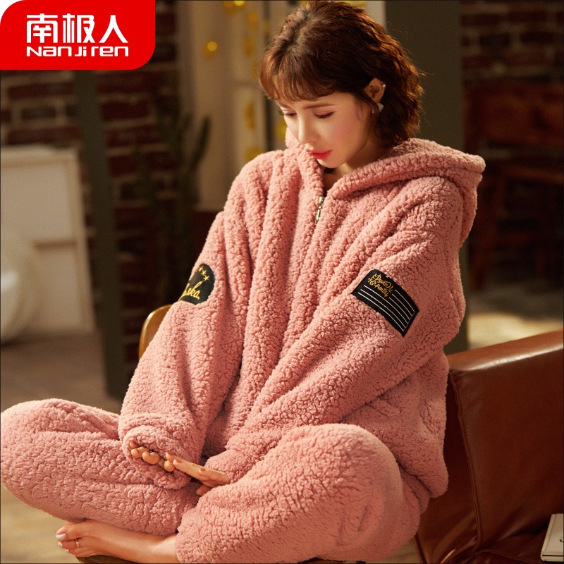 South Pole Sleeping Clothes Autumn Winter Women Thicken Plus Suede Coral Suede 2021 New Flannel Suede Can Outwear Home Clothing