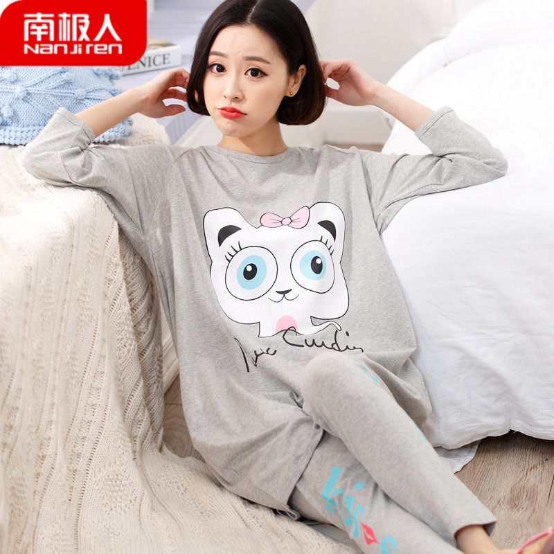 Cotton spring and autumn Korean version of the young lady's pajamas long-sleeved cotton pajamas Korean simple suit home service can be worn outside