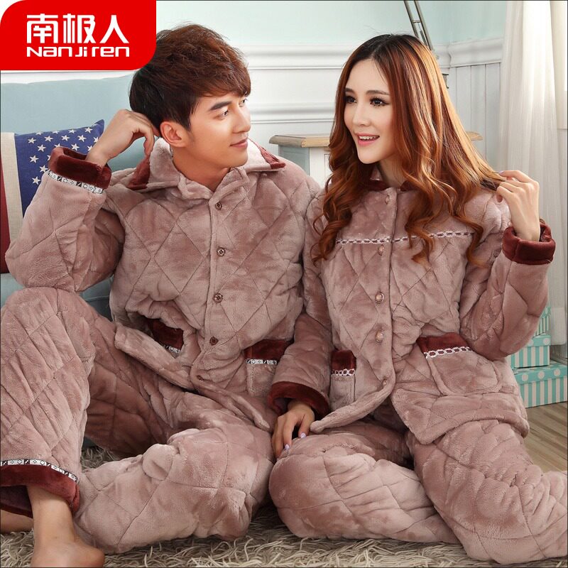 Antarctic coral fleece quilted couple pajamas women's autumn and winter men's thickening middle-aged and elderly parents and mothers large size to keep warm - Taobao