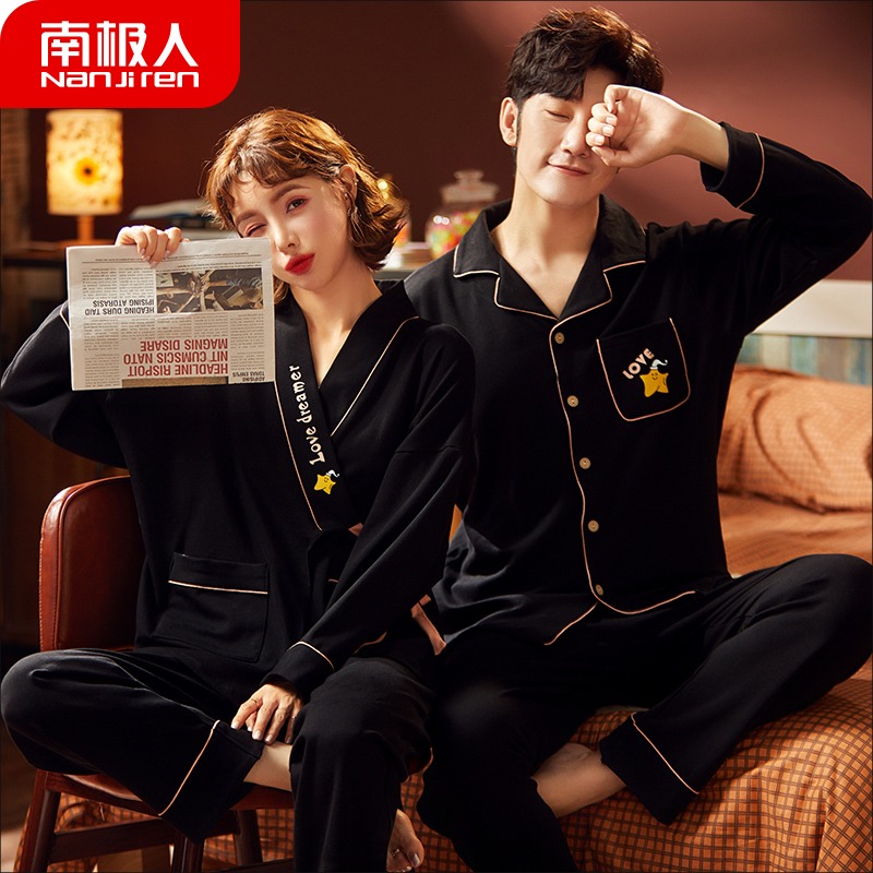 South Pole Man 2022 new lovers Sleepwear Women Spring Summer Long Sleeves Pure Cotton Day Series Cardiovert Spring Autumn Home Suits Suit