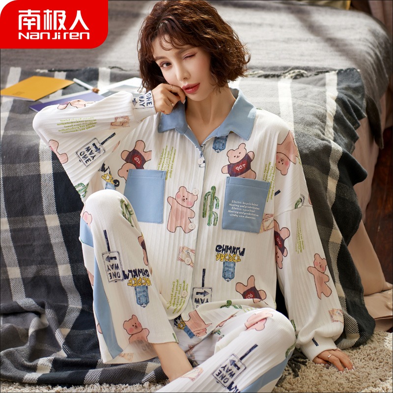 South Pole Man 2022 New Sleeping Women's Spring and Autumn can be worn outside with long sleeves pure cotton cute autumn and winter style home clothes big size