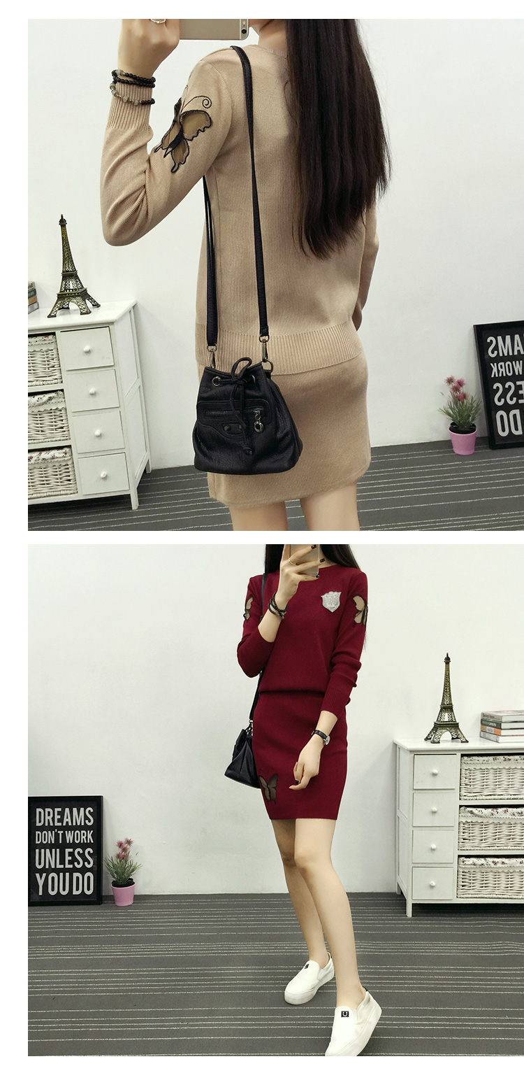 2018 mùa thu mới đan phù hợp với thời trang Hàn Quốc Slim mỏng áo thun áo len nữ triều hoang dã hai mảnh váy áo len nữ form rộng