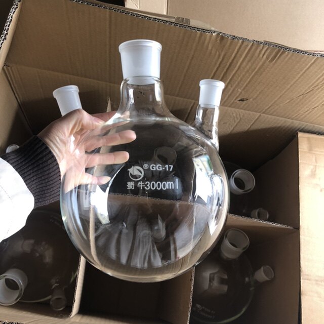 圆底烧瓶玻璃三口烧瓶三颈实验室加热耐高温烧瓶3000ml3升高硼硅