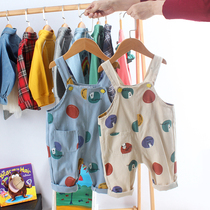 Baby overalls spring and autumn style foreign style 1-3 years old infant trousers boys and girls polka dot pants can open the crotch 2 tide