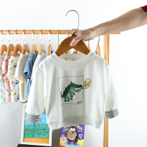 Baby sweater 2020 spring and autumn new style baby cotton striped stitching clothes boys and girls dinosaur tops