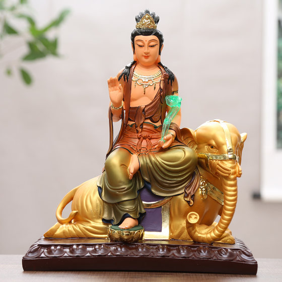 Resin Manjusri and Samantabhadra Buddha statue ornaments, Huayan Three Saints worship Manjushri and Samantabhadra at home