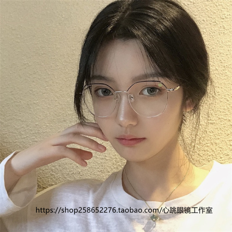 ins wind grid red large frame vegan glasses female myopia with degree Han version tide round face glasses frame big face slim man