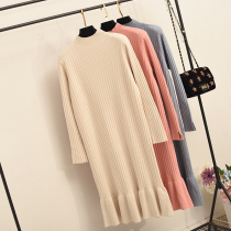  Autumn and winter dresses Womens mid-length sweater skirts Loose plus size knitted skirts bottomed fishtail skirts with long skirts with coats