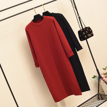 In early autumn 2021 new knitting dress black long dress dress dress in the long - yard red