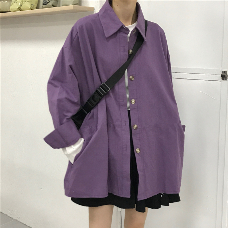 French Purple Shirt for Women Spring & Fall New Style Loose High-End Design Niche Petite Layered Top Jacket