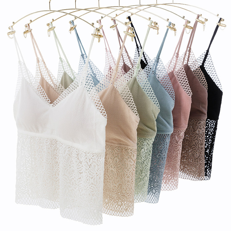 Hanging vest woman Sulace long inside with chest cushion free from penetration bra in one-way white bottom-up vest