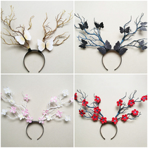  Exaggerated Sen female branch Stage model Catwalk headdress Photo studio photo Butterfly antlers creative elf hairband