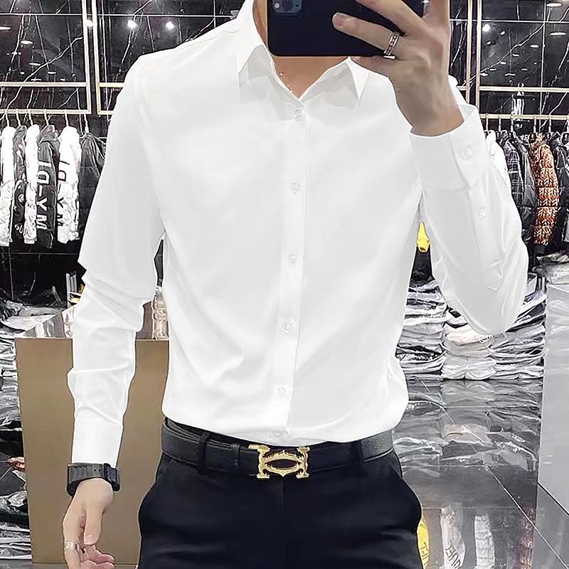 White Shirt for Men, Long-Sleeved, Wrinkle-Free, Spring and Autumn Casual Shirt, High-End Drape, Business Formal Wear, Wedding Shirt
