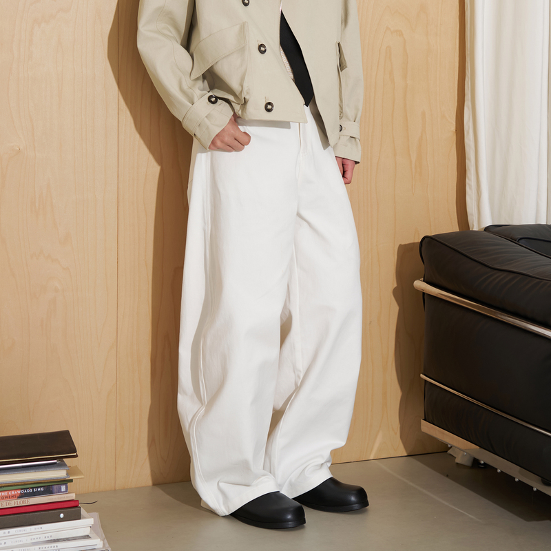 Apoecho American-Style White Straight-Leg Jeans, Spring Commuter High-End Pants, Versatile Loose Wide-Leg Trousers