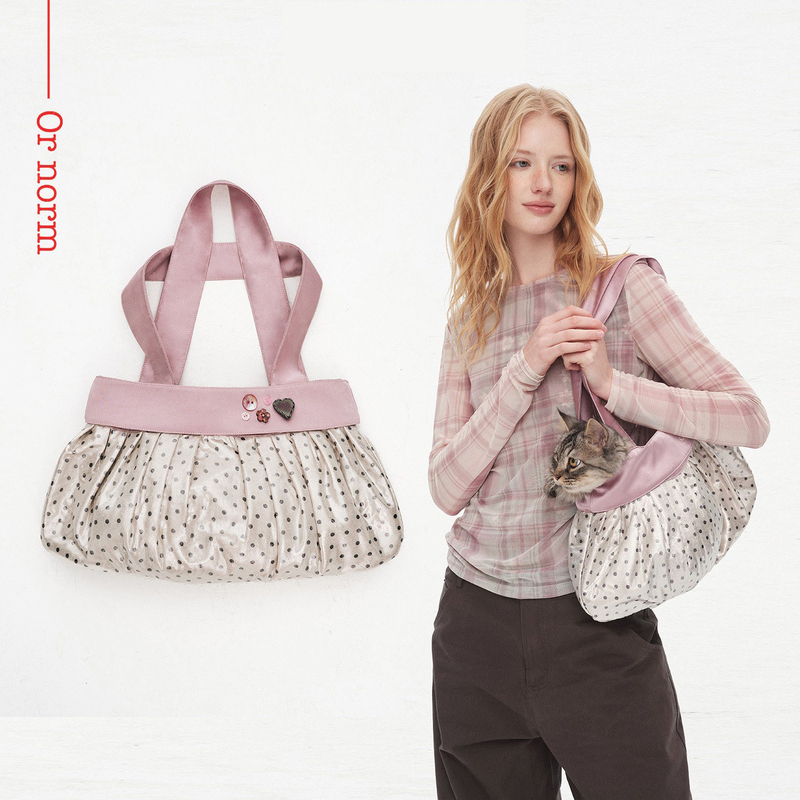 Or Norm "Taro Mud Bobo" Polka Dot Pleated Handbag for Women, Pink and Gray Color-Blocked Heart-Shaped Underarm Bag Hobo Or Norm "Taro Mud Bobo" Polka Dot Pleated Handbag for Women, Pink and Gray Color-Blocked Heart-Shaped Underarm Bag Hobo