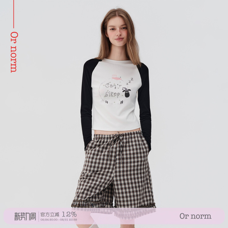 Or Norm “Sleeping Sheep Diary” Original Hand-Painted Sheep Design Raglan Sleeve Short Slim-Fit Long-Sleeve Casual T-Shirt Or Norm “Sleeping Sheep Diary” Original Hand-Painted Sheep Design Raglan Sleeve Short Slim-Fit Long-Sleeve Casual T-Shirt