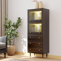 Nordic chest of drawers with lights glass door sideboard living room drawer locker narrow storage cabinet 50cm walnut color bookcase