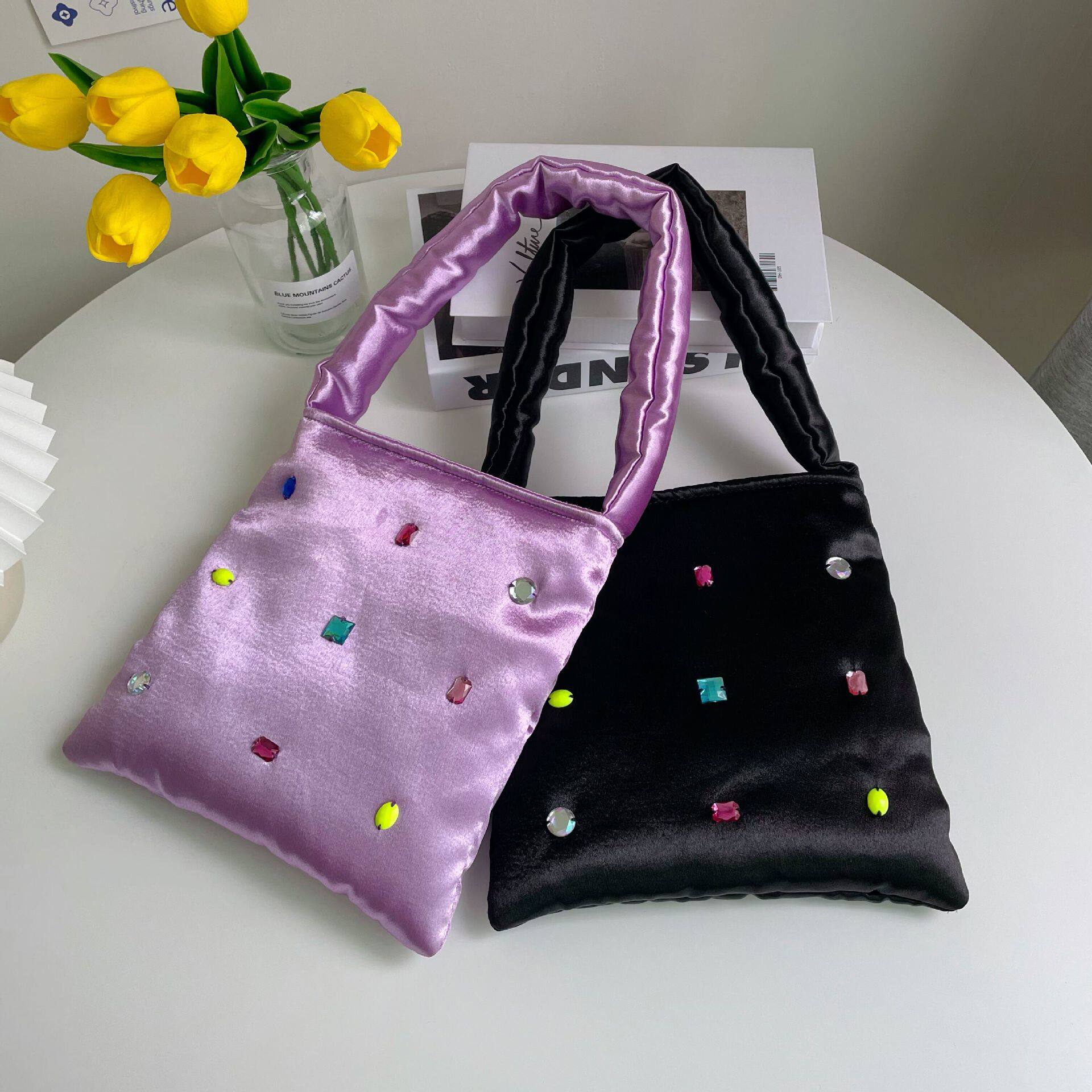 Korea ins mommy bag fashion gem hand-held commuter shoulder bag multi-functional out light hand-sewn bento bag