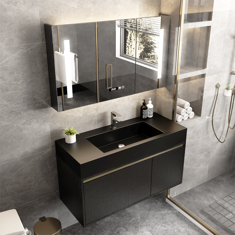Light luxury rock slab bathroom cabinet combination modern simple bathroom toilet washstand set wash basin mirror cabinet
