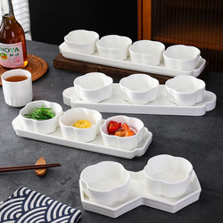 Chinese Plum Blossom-Shaped Ceramic Flavor Plate, Multi-Grids Side Dish, Cold Dish, Snack Plate, Dipping Sauce Plate, Three-Grids Plate, Hotel Restaurant