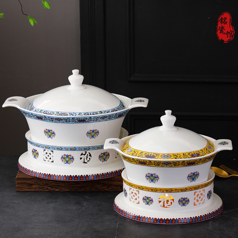 Ceramic Stove with Lid, Heating and Insulation Stove Base, Candle Solid Alcohol Heating Stove, Fish Plate, Soup Plate, Vegetable Plate, Warming Plate