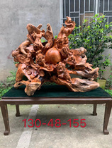 Spot mahogany root carved five lion play ball All good luck Half natural half carved chic shape Whole solid wood