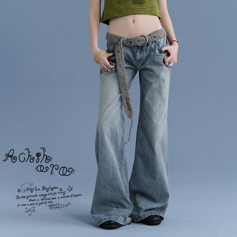 Achihara 【Beach】 Long Pants Low-Rise Washed Wide-Leg Jeans Achihara 【Beach】 Long Pants Low-Rise Washed Wide-Leg Jeans