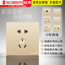 Matsumoto switch champagne socket household 86 type with USB five holes 16A air conditioning single control multi-control sense infrared sound and light control